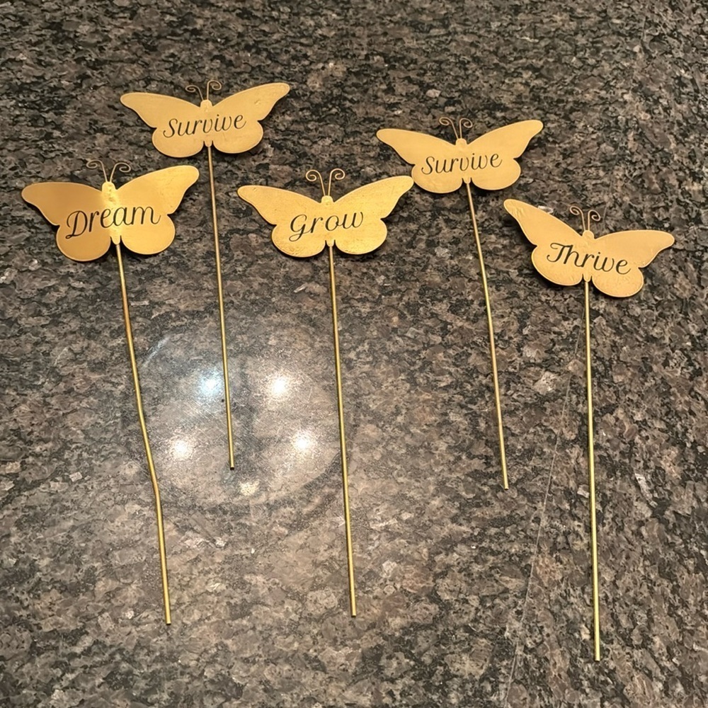 Gold metal butterfly plant stakes EUC